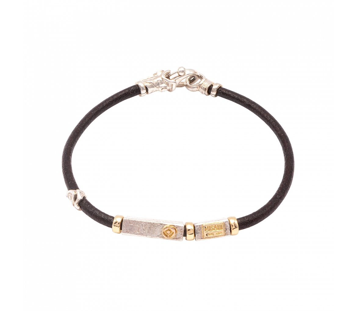 Leather bracelet with handmade gold and silver elements - 1