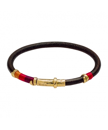 Leather bracelet with handmade gold elements and silk threads - 1