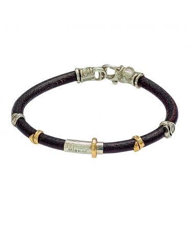 Leather bracelet with handmade gold and silver elements - 1