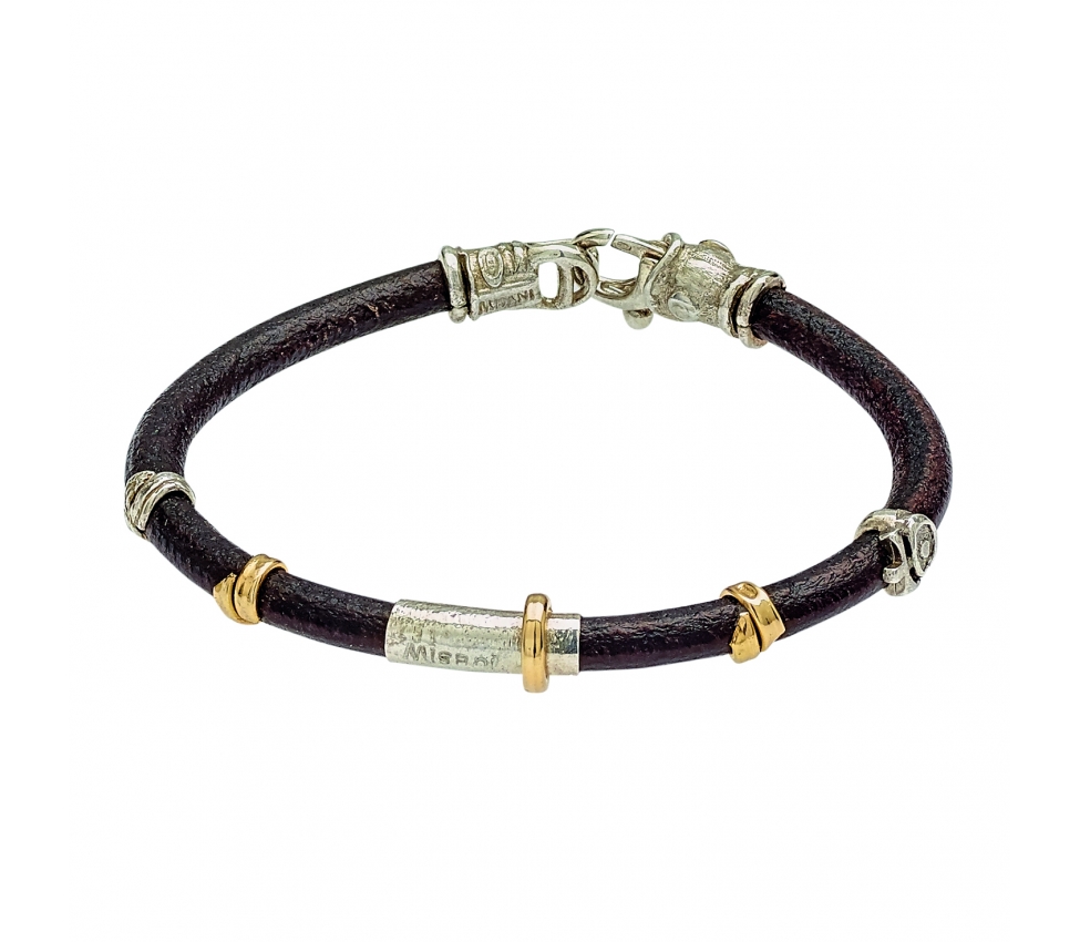 Leather bracelet with handmade gold and silver elements - 1