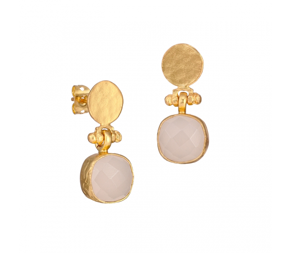 Goldplated long bronze earrings with chalcedony - 1