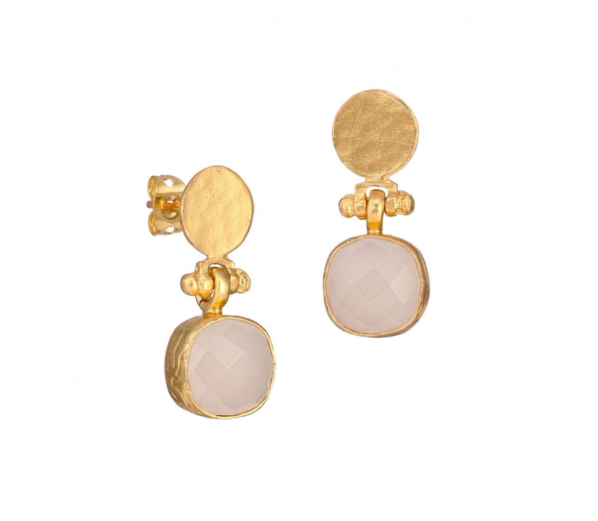 Goldplated long bronze earrings with chalcedony - 1