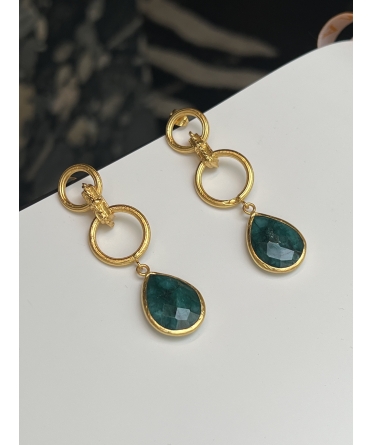 Goldplated bronze earrings with emeralds - 3