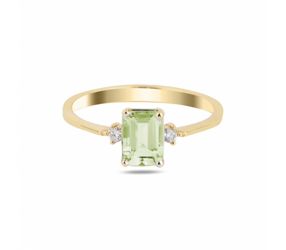 Gold ring with peridot and diamonds - 1