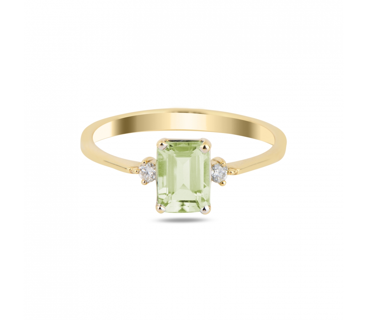 Gold ring with peridot and diamonds - 1