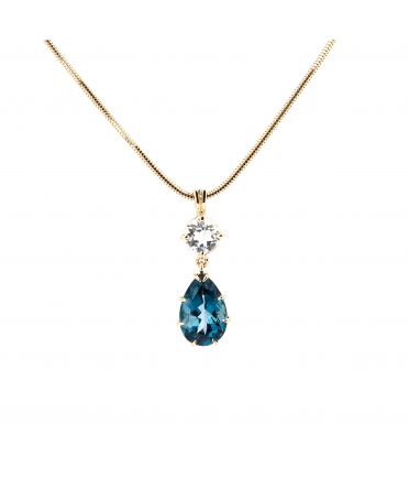 Gold pendant with white topaz and topaz London Blue - 1