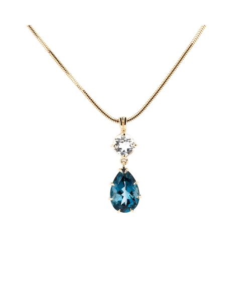 Gold pendant with white topaz and topaz London Blue - 1