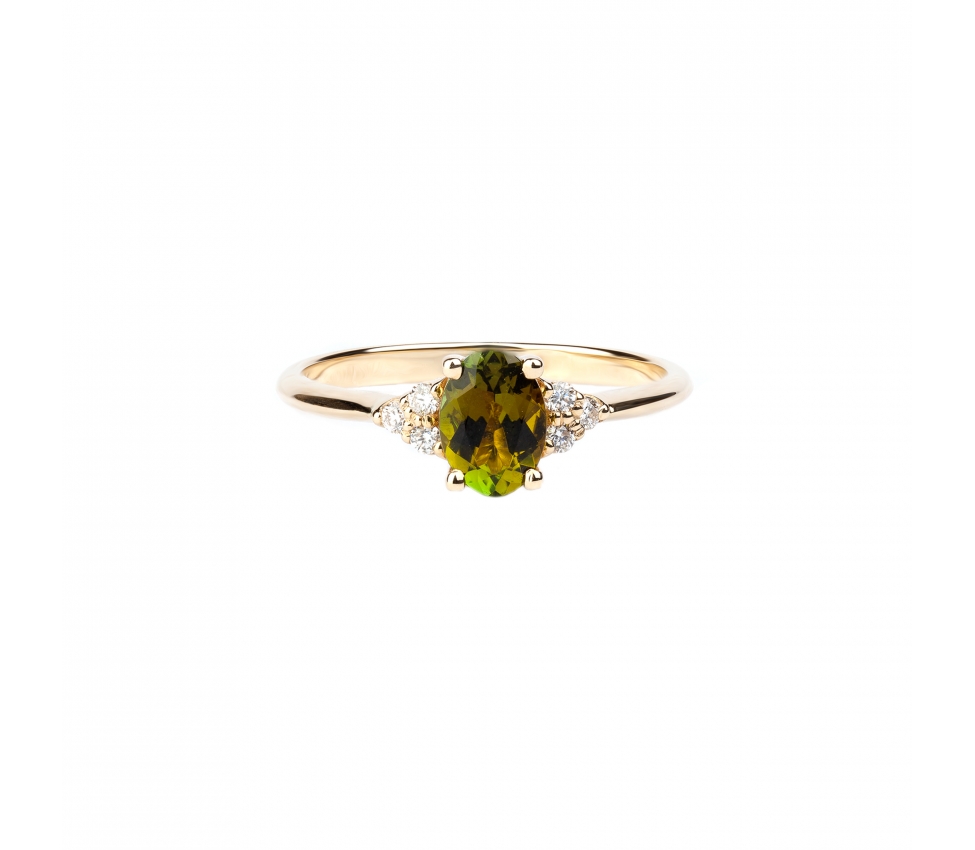 Gold ring with diamonds and tourmaline - 1