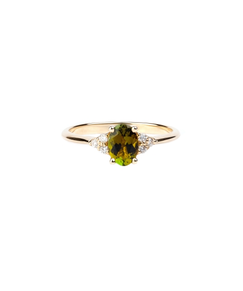 Gold ring with diamonds and tourmaline - 1