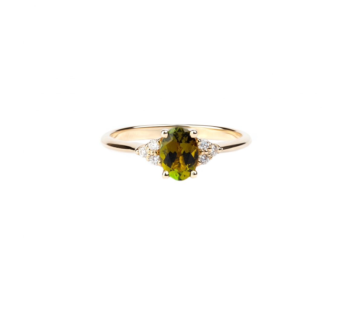 Gold ring with diamonds and tourmaline - 1