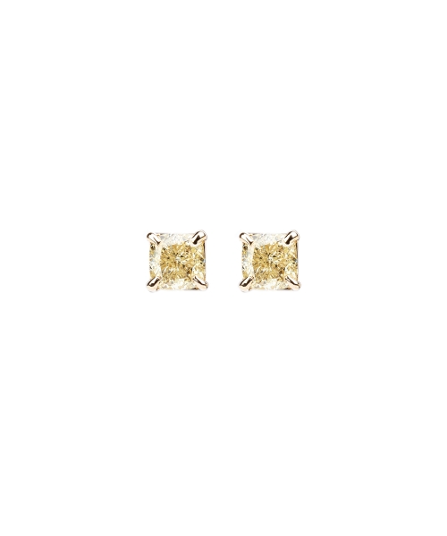 Gold stud earrings with cushion-cut champagne diamonds - 1