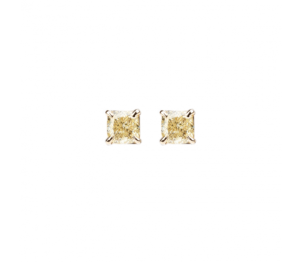 Gold stud earrings with cushion-cut champagne diamonds - 1