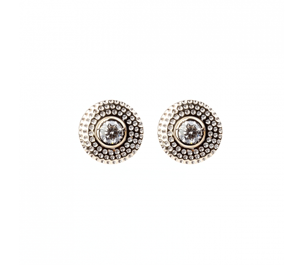 Gold stud earrings with diamonds and fancy setting - 1