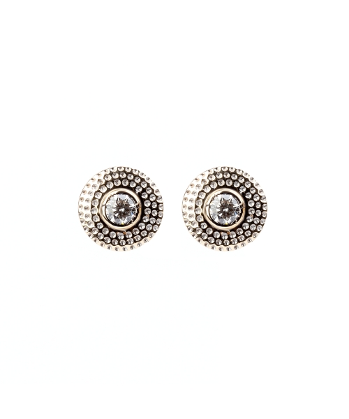 Gold stud earrings with diamonds and fancy setting - 1