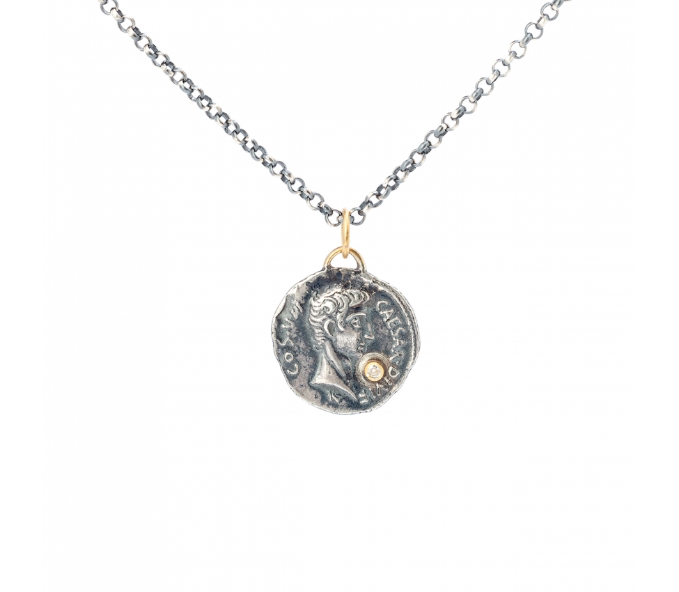 Gold and silver pendant with diamond, Caesar - 1