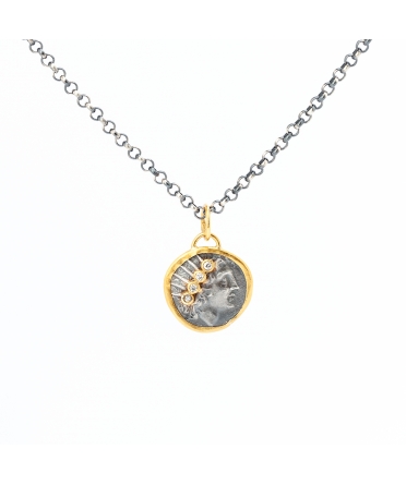 Gold and silver pendant with diamonds, god Helios - 1