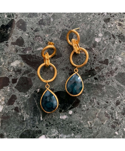 Goldplated bronze earrings with emeralds - 3