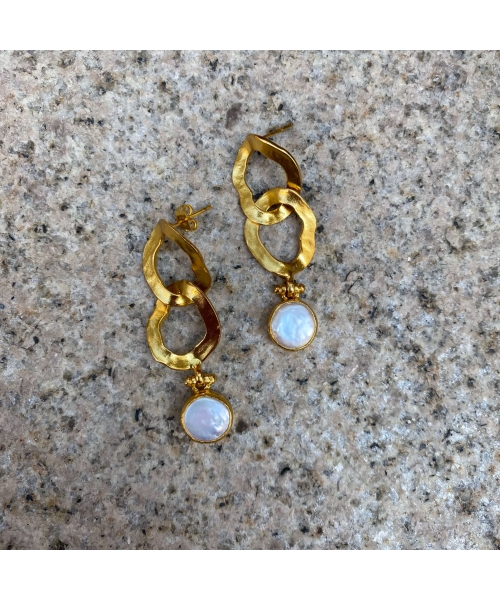 Goldplated bronze earrings with pearls - 2