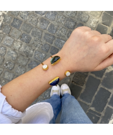 Goldplated bronze bracelet with pearl and lapis lazuli - 3