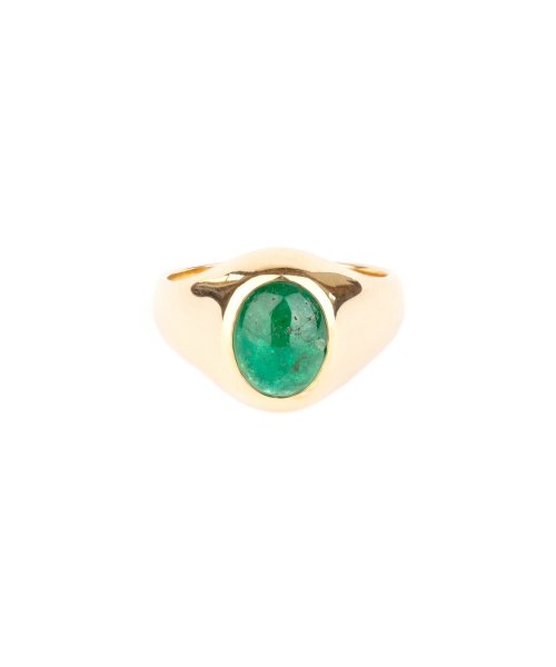 Gold signet ring with cabochon cut emerald - 1