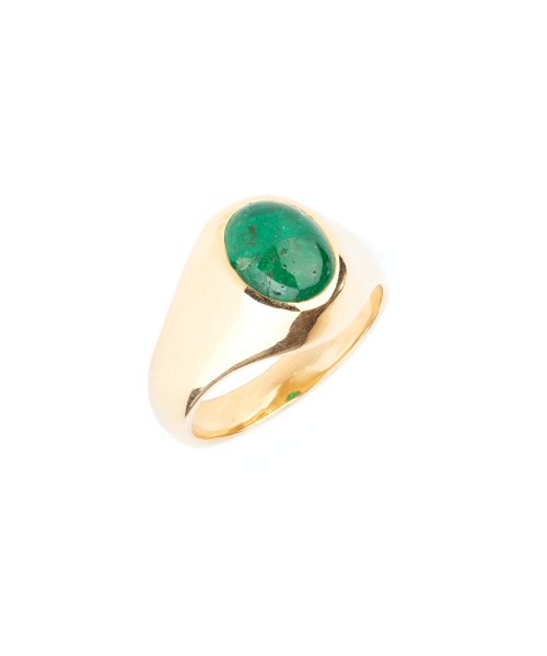 Gold signet ring with cabochon cut emerald - 2