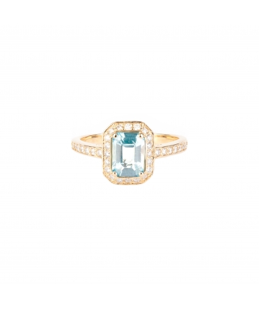 Gold ring with diamonds and aquamarine - 1