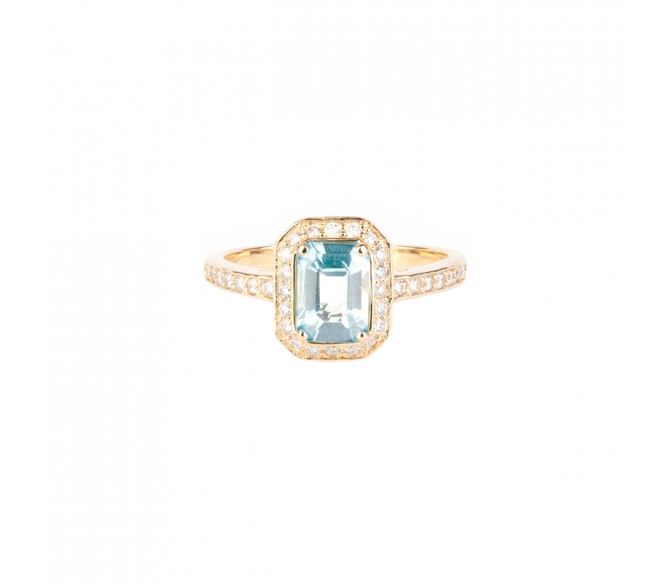 Gold ring with diamonds and aquamarine - 1