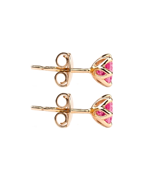 Gold stud earrings with rubies - 2