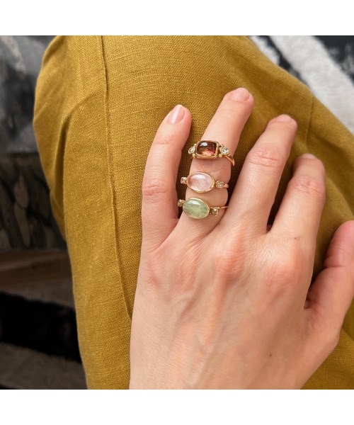 Gold ring with green beryl and green diamonds - 2