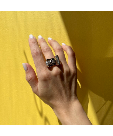 Gold vintage signet ring with diamonds - 7