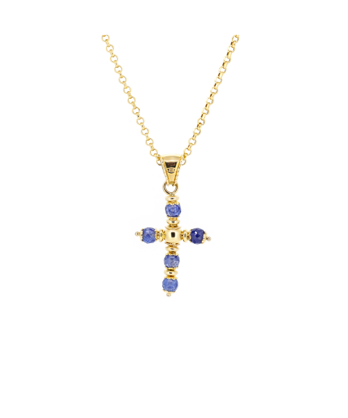 Gold cross pendant with sapphires - 1