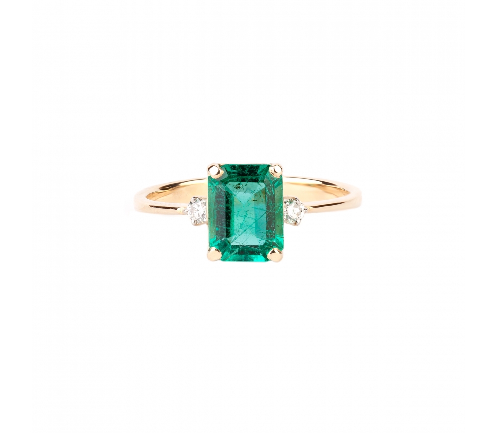 Gold ring with emerald and diamonds - 1