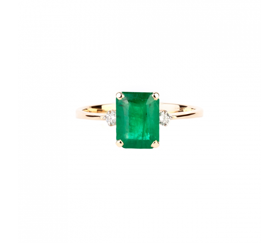 Gold ring with emerald and diamonds - 1