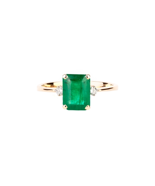 Gold ring with emerald and diamonds - 1