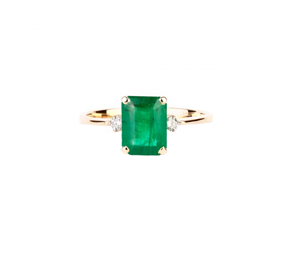 Gold ring with emerald and diamonds - 1