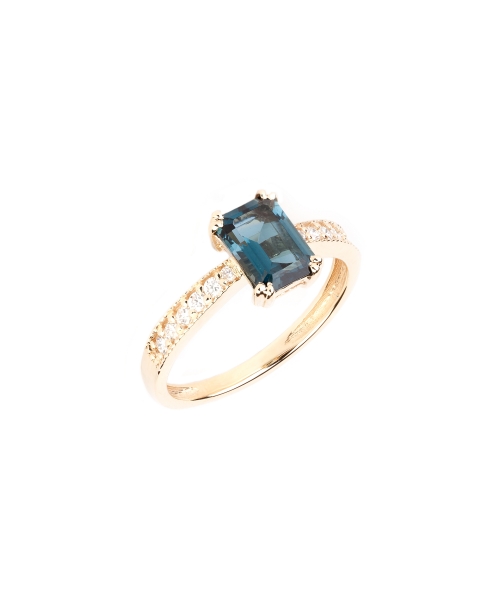 Gold ring with diamonds and London Blue topaz - 2