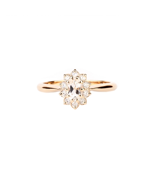 Gold ring with diamonds and white topaz - 1