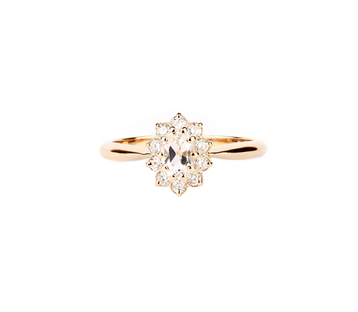 Gold ring with diamonds and white topaz - 1