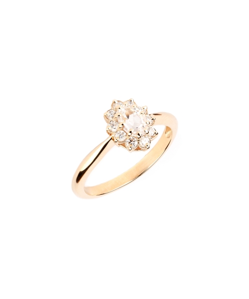 Gold ring with diamonds and white topaz - 2