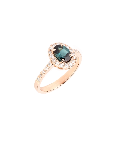 Gold ring with diamonds and indigolite tourmaline - 1