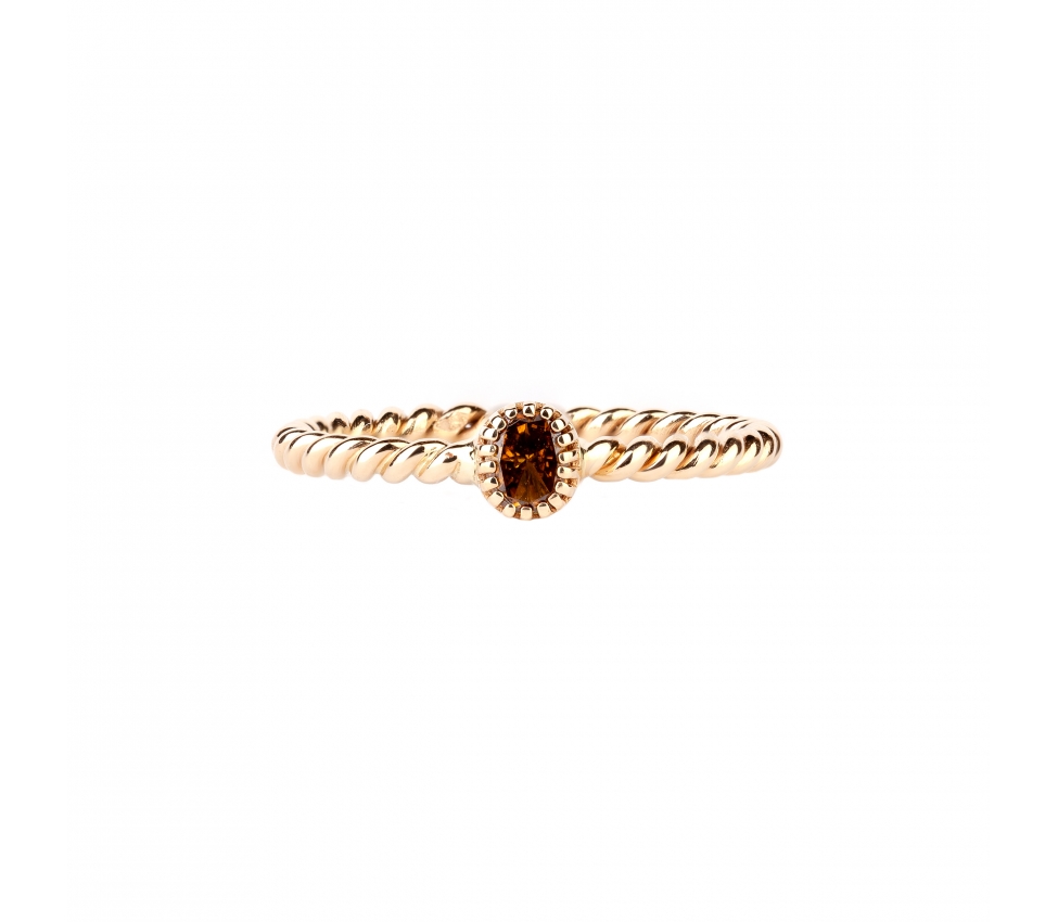 Gold spiral ring with a fancy brown diamond - 1