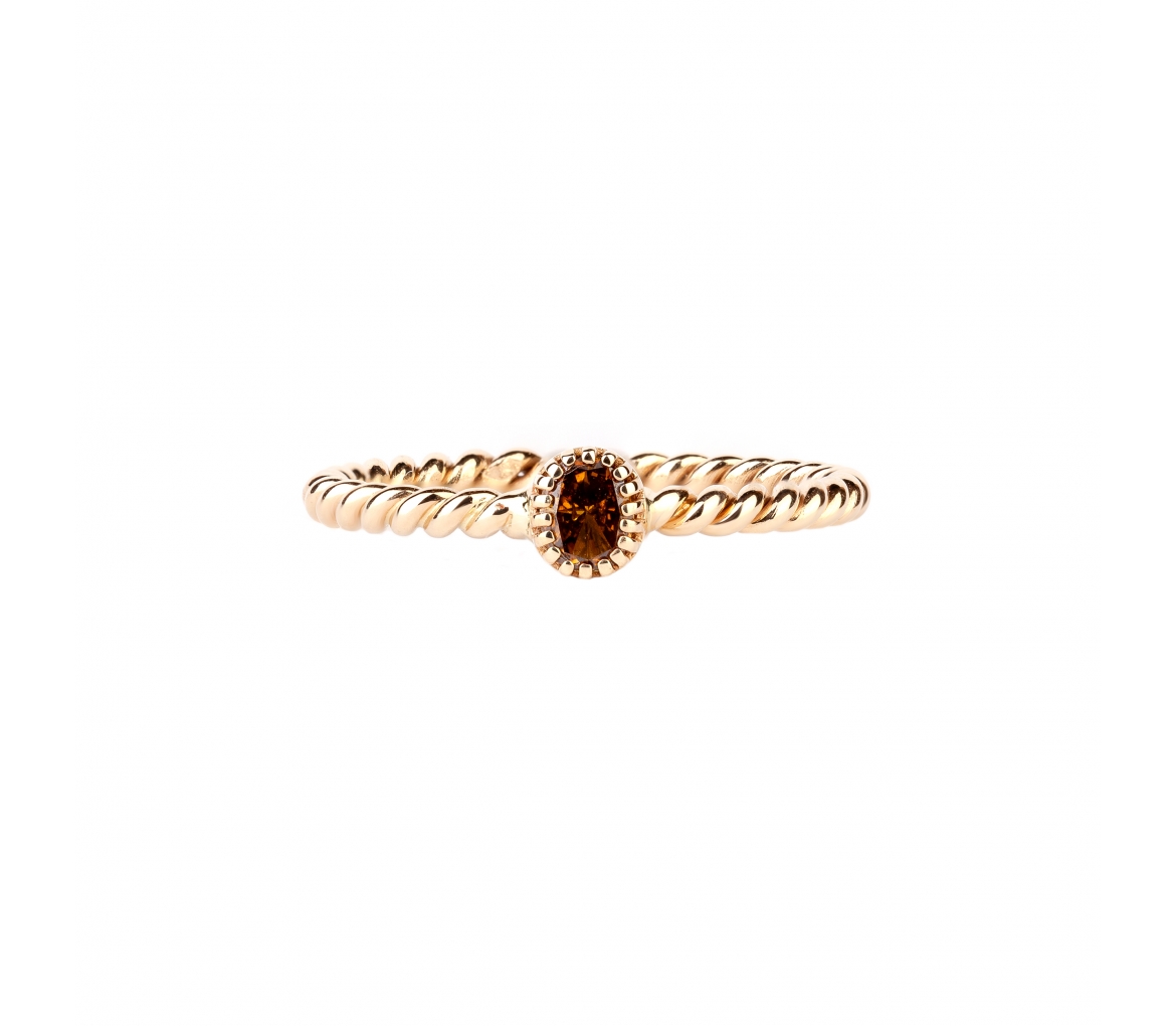 Gold spiral ring with a fancy brown diamond - 1