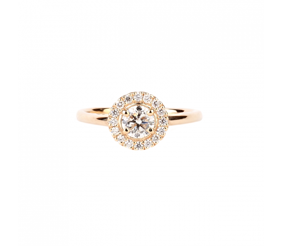 Gold ring with diamond and diamond halo - 1