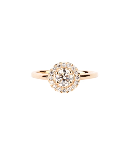 Gold ring with diamond and diamond halo - 1