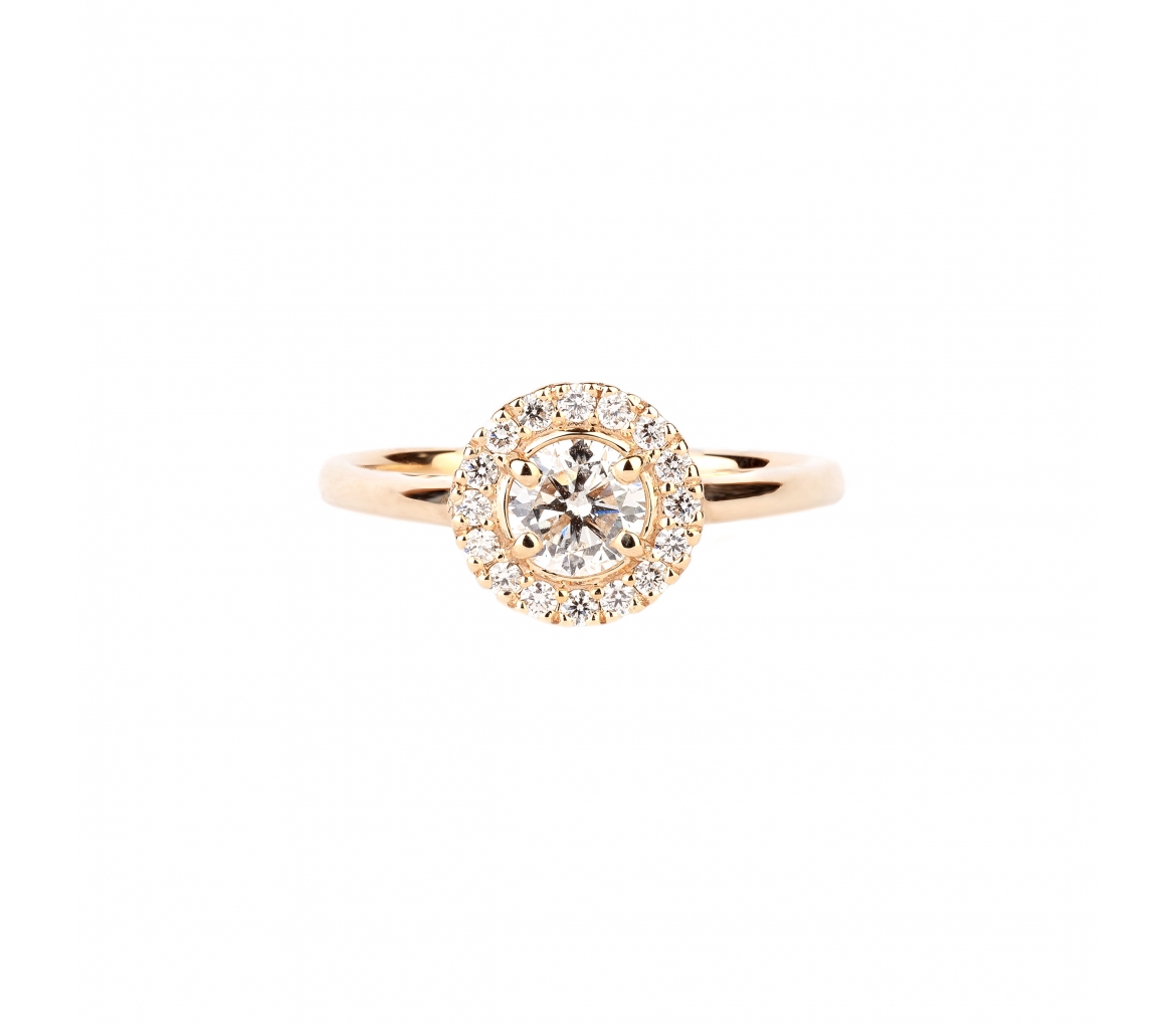 Gold ring with diamond and diamond halo - 1