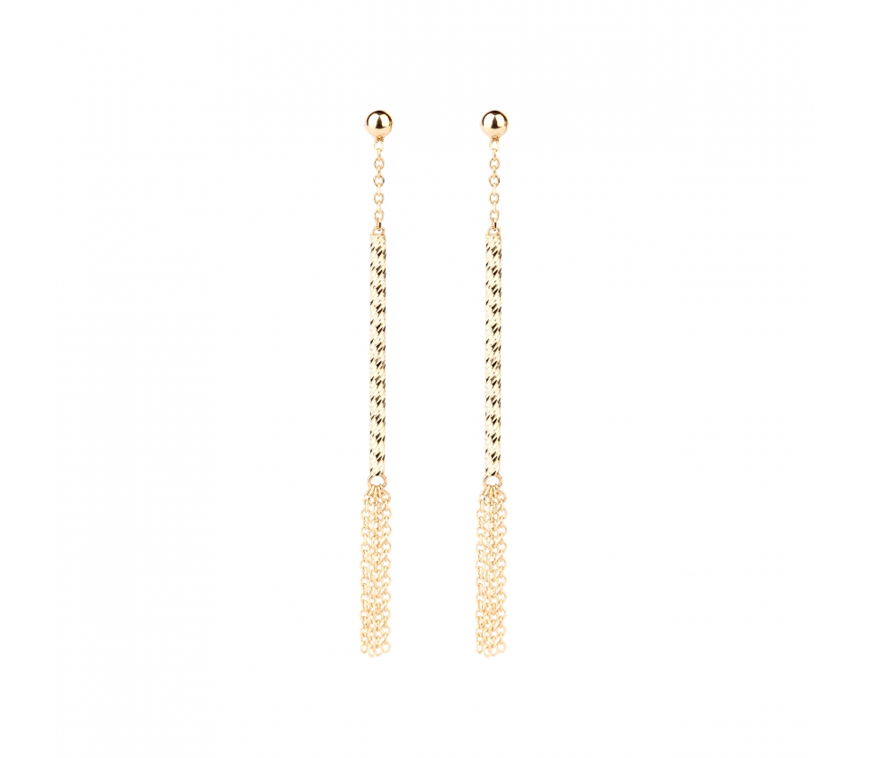 Gold long hanging stud earrings - 1