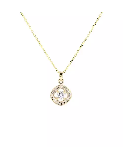 Gold pendant with diamond and diamond halo - 1