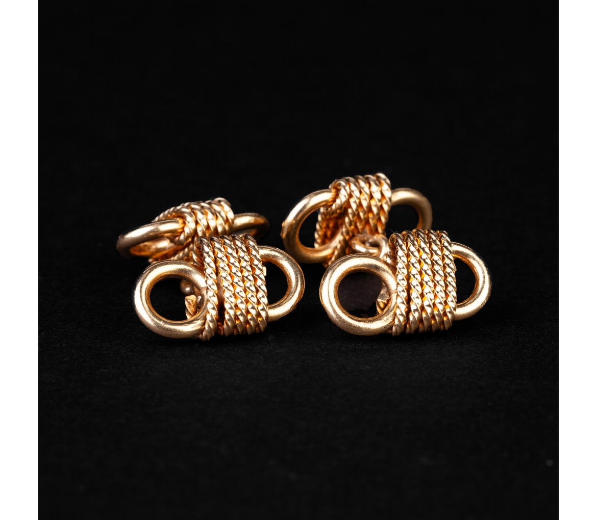 Gold vintage cufflinks with decorative plaiting - 1