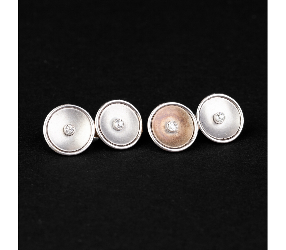 Belle epoque gold round cufflinks with diamonds - 1