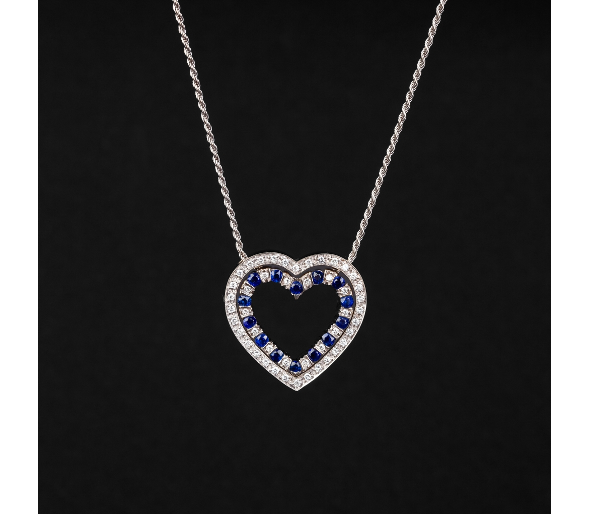 Gold Damiani heart necklace with sapphires and diamonds - 1